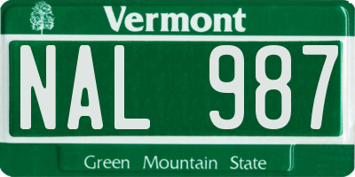 VT license plate NAL987
