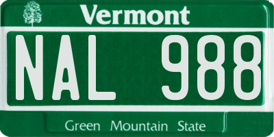 VT license plate NAL988
