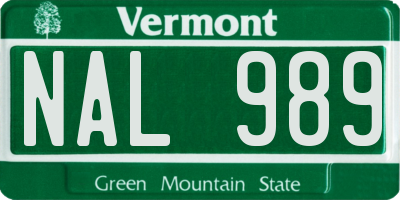 VT license plate NAL989