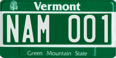 VT license plate NAM001