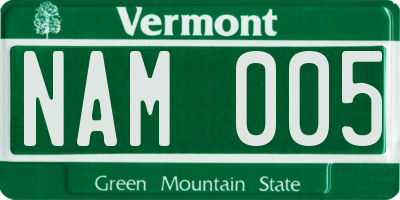 VT license plate NAM005