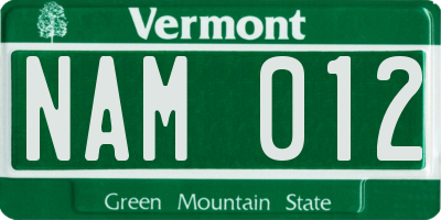 VT license plate NAM012