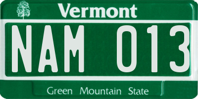 VT license plate NAM013