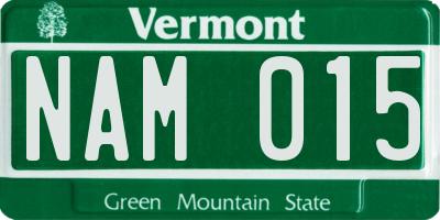 VT license plate NAM015