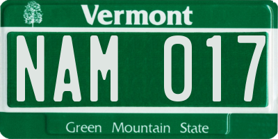 VT license plate NAM017