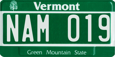 VT license plate NAM019