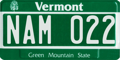 VT license plate NAM022