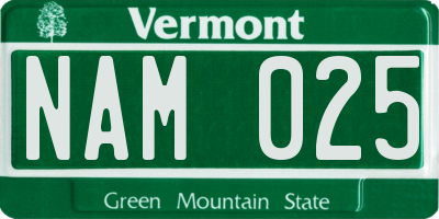 VT license plate NAM025
