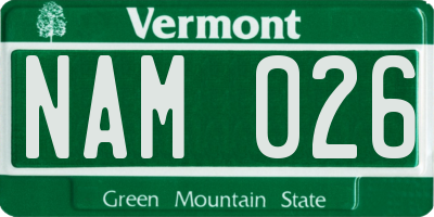 VT license plate NAM026