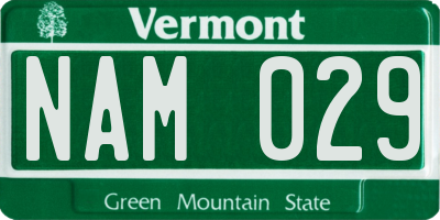 VT license plate NAM029