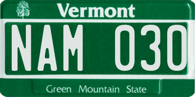 VT license plate NAM030