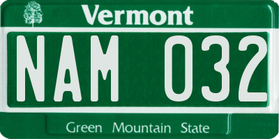 VT license plate NAM032