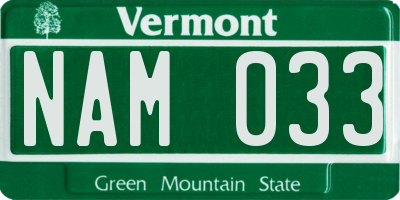VT license plate NAM033