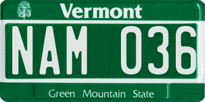 VT license plate NAM036