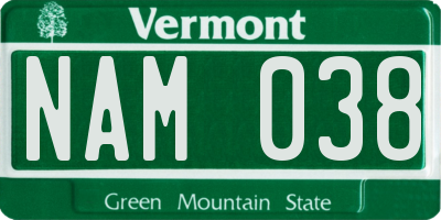 VT license plate NAM038