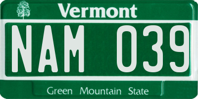 VT license plate NAM039