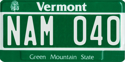 VT license plate NAM040