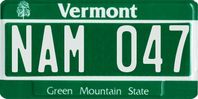 VT license plate NAM047