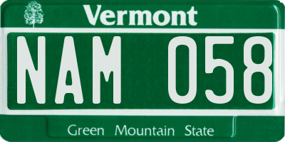 VT license plate NAM058