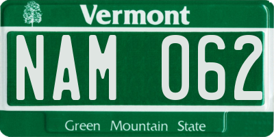 VT license plate NAM062