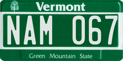 VT license plate NAM067
