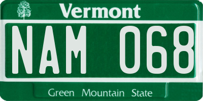 VT license plate NAM068