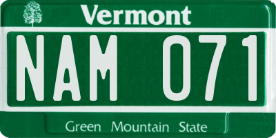 VT license plate NAM071