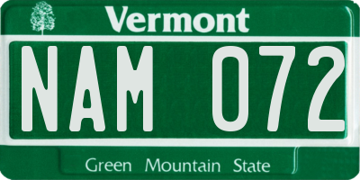 VT license plate NAM072
