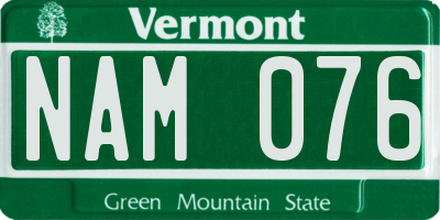 VT license plate NAM076