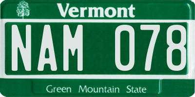 VT license plate NAM078