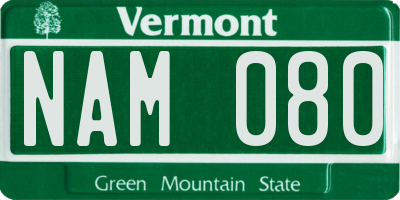 VT license plate NAM080