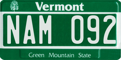 VT license plate NAM092