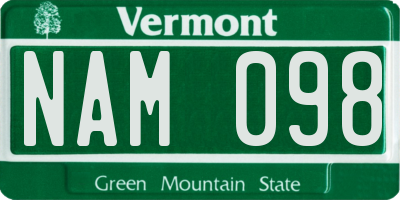 VT license plate NAM098