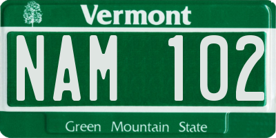 VT license plate NAM102