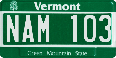 VT license plate NAM103