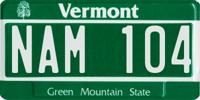 VT license plate NAM104