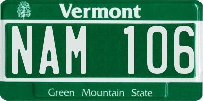 VT license plate NAM106