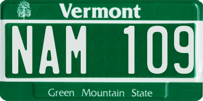 VT license plate NAM109