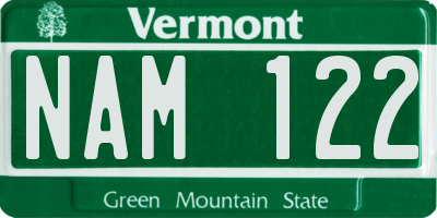 VT license plate NAM122
