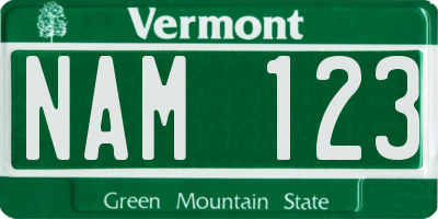 VT license plate NAM123