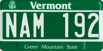 VT license plate NAM192