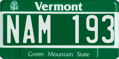 VT license plate NAM193