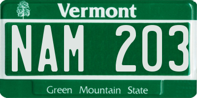 VT license plate NAM203