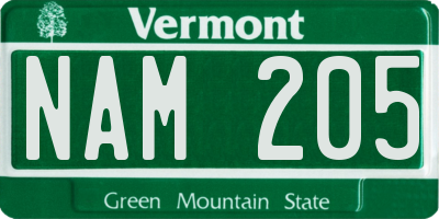 VT license plate NAM205