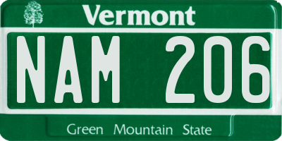 VT license plate NAM206