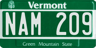 VT license plate NAM209