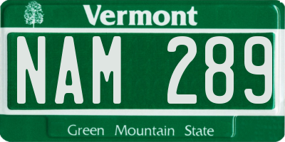 VT license plate NAM289