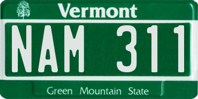 VT license plate NAM311