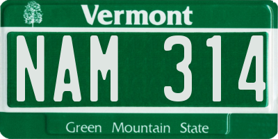 VT license plate NAM314