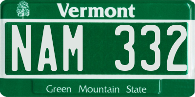 VT license plate NAM332